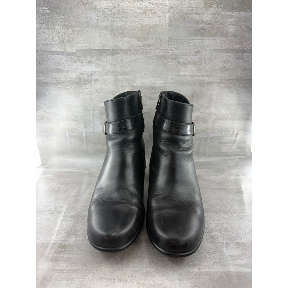 Dansko Black Leather Ankle Boots Buckle Strap Side Zip Block Heel Women Sz 42